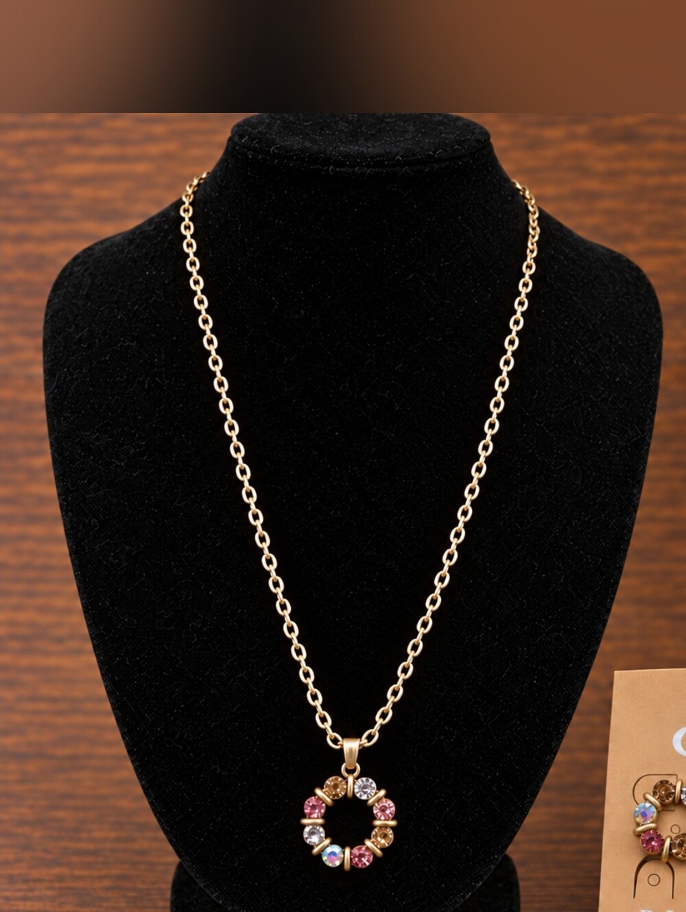 NIP Plunder Long Gold-Tone Multicolor Rhinestone Necklace & Earrings Set